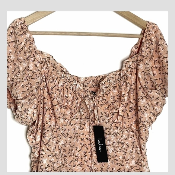 NWT Lulus Reason To Be Dress Ditsy Floral Off Shoulder Ruched Mini Dress Size L - Picture 3 of 11